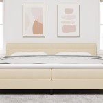 vidaXL Cap de pat LED Design Linii Crem 200 cm Țesătură vidaXL Cap de pat LED Design Linii Crem 200 cm Țesătură