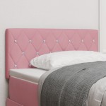 vidaXL <strong></strong> Cabeza de pat LED cu buton de cristal, tapițată, roz, 90 cm