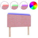 vidaXL <strong></strong> Cabeza de pat LED cu buton de cristal, tapițată, roz, 90 cm