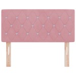 vidaXL <strong></strong> Cabeza de pat LED cu buton de cristal, tapițată, roz, 90 cm