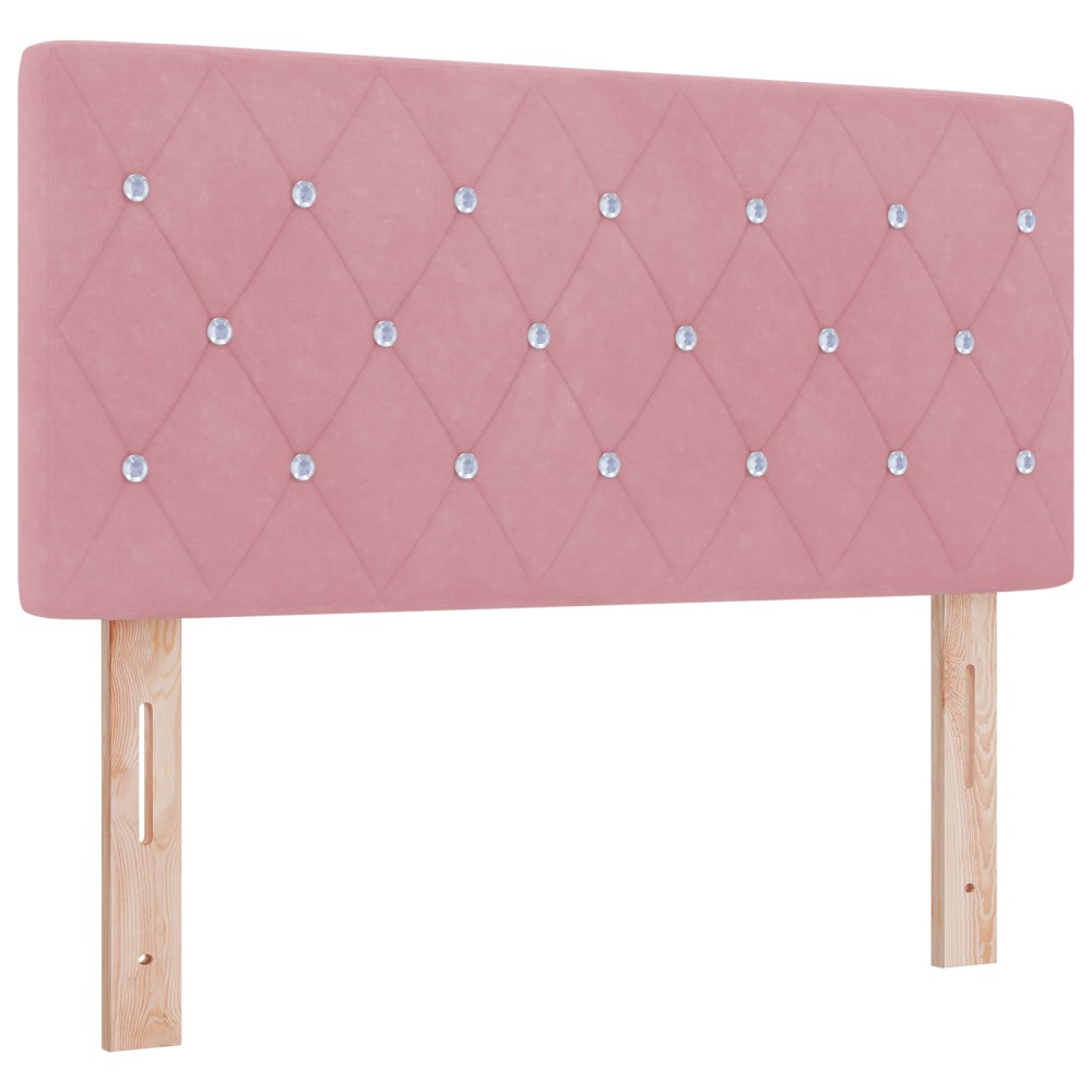 vidaXL Pat LED cu butoane din cristal, catifea roz, 100 cm