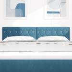 vidaXL Tăblie LED Argyle cu headboard Albastru închis 144 cm Catifea vidaXL Tăblie LED Argyle cu headboard Albastru închis 144 cm Catifea