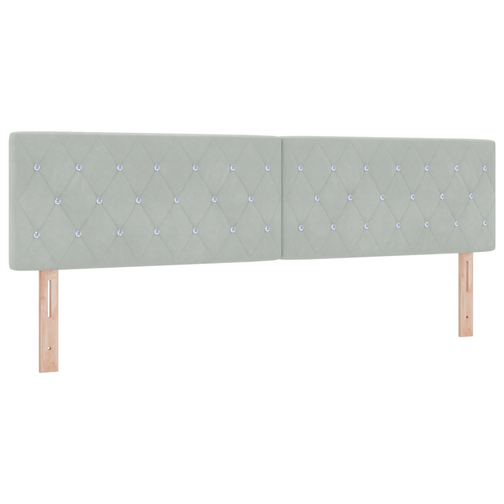vidaXL Cap de pat LED cu buton de cristal, tapițat, gri deschis, 90 cm, din catifea
