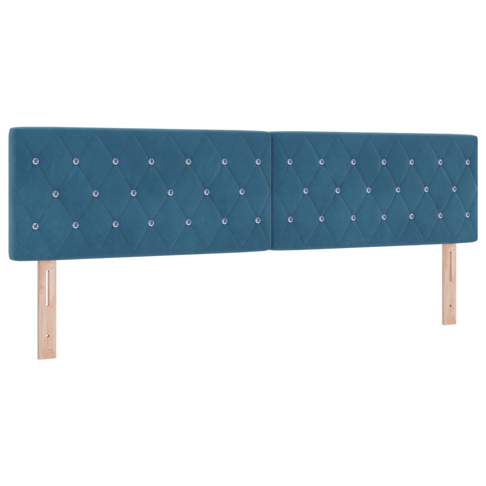 vidaXL Cap de pat LED cu buton din cristal, acoperit cu catifea albastră de 90 cm.