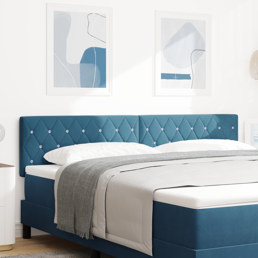 vidaXL Cap de pat LED cu buton din cristal, acoperit cu catifea albastră de 90 cm.