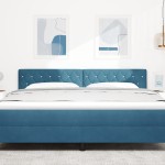 vidaXL Cap de pat LED cu buton din cristal, acoperit cu catifea albastră de 90 cm. vidaXL Cap de pat LED cu buton din cristal, acoperit cu catifea albastră de 90 cm.