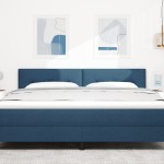 vidaXL Pat LED Tapițat cu Butoane, Albastru, 90 cm, Țesătură