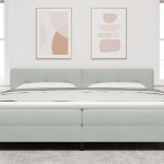 vidaXL Cap de pat LED cu buton, catifea gri deschis, 100 cm vidaXL Cap de pat LED cu buton, catifea gri deschis, 100 cm