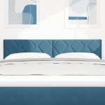 vidaXL Cap de pat LED cu design de blocuri de diamant, albastru închis, 144 cm vidaXL Cap de pat LED cu design de blocuri de diamant, albastru închis, 144 cm