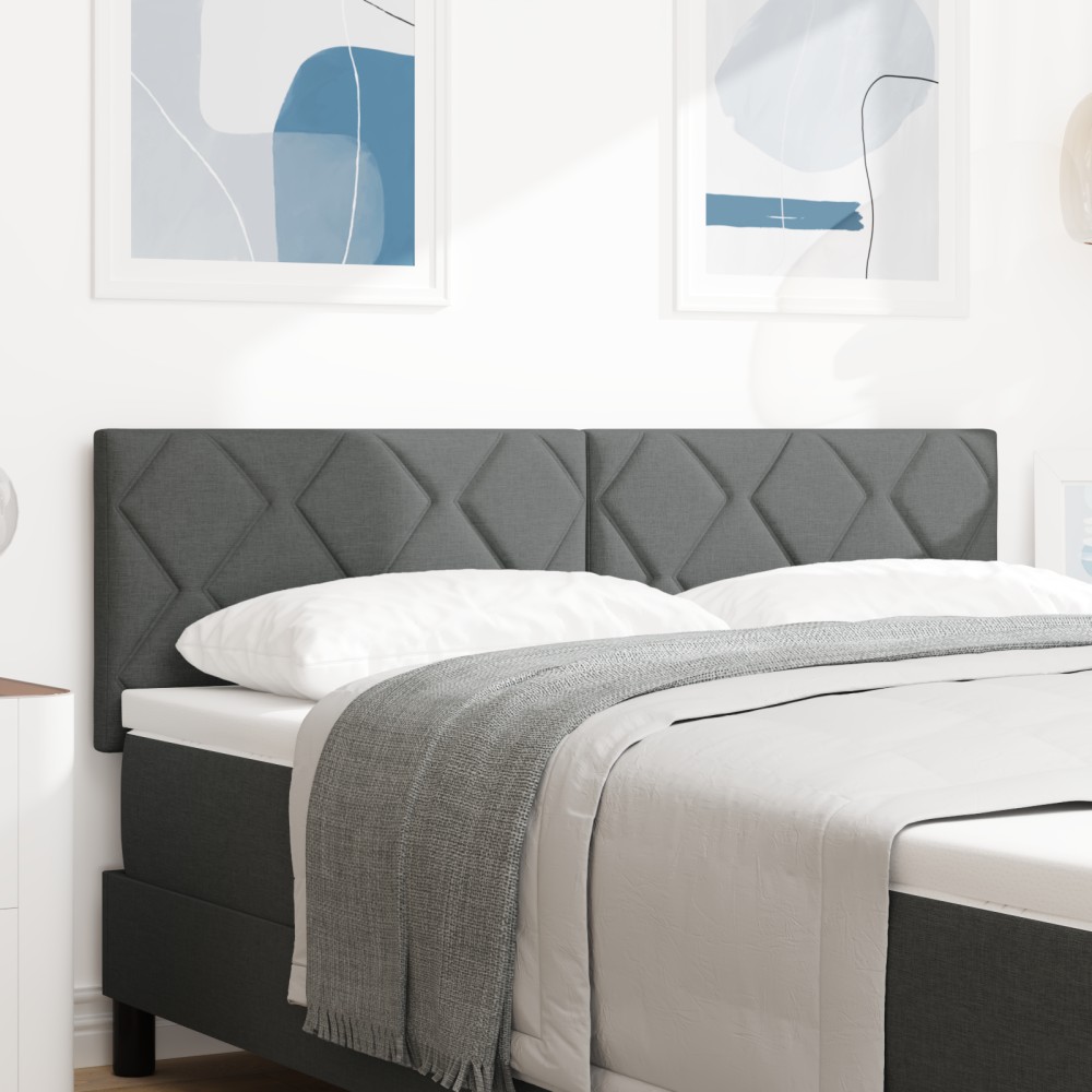 Cap de Pat LED vidaXL cu Design în Pătrate de Diamant Gri închis 160 cm Țesătură