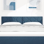 Suport de Cap LED vidaXL cu design blocuri diamantate Albastru 160 cm Țesătură Suport de Cap LED vidaXL cu design blocuri diamantate Albastru 160 cm Țesătură