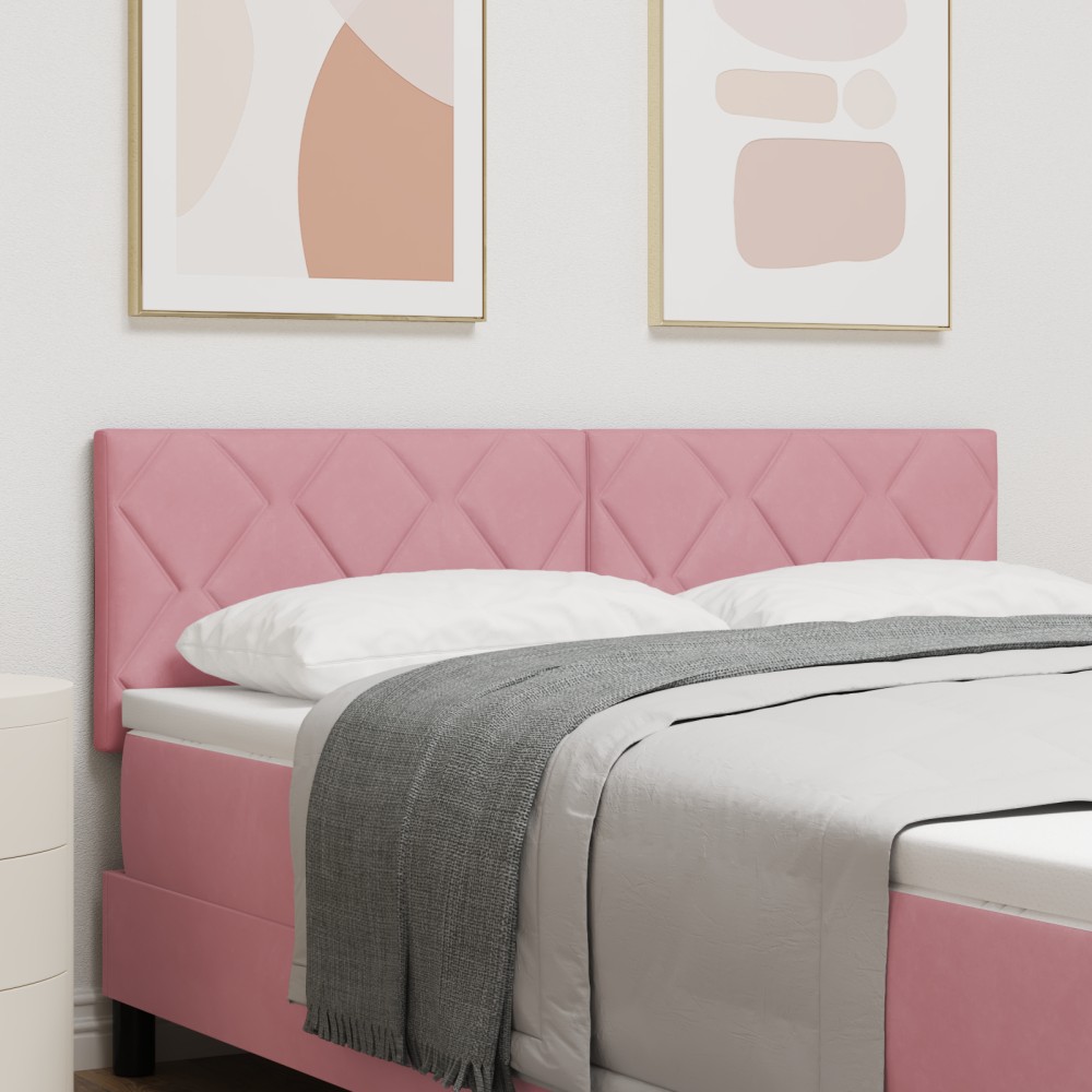 vidaXL Tăblie LED cu lumini cu bandă LED Geometric Roz 160 cm Catifea