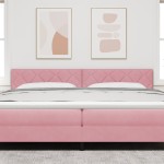 vidaXL Tăblie LED cu lumini cu bandă LED Geometric Roz 200 cm Catifea vidaXL Tăblie LED cu lumini cu bandă LED Geometric Roz 200 cm Catifea