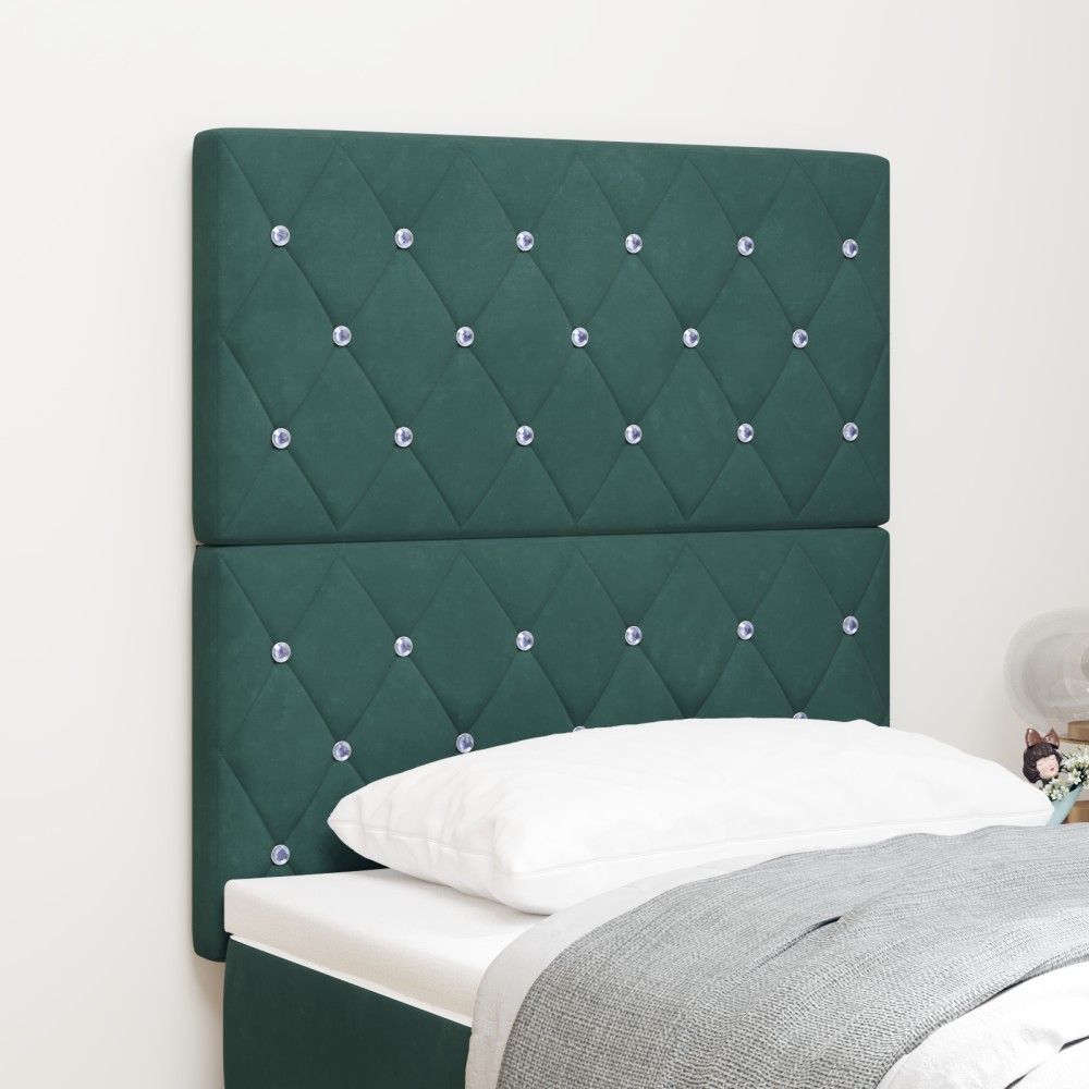 vidaXL Cap de Pat cu LED Verde Închis, 80 cm, Tapițat