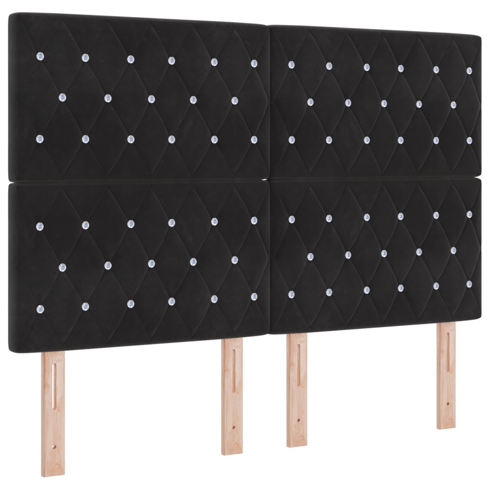 vidaXL Tăblie LED cu lumini cu bandă LED Argyle Negru 144 cm Catifea