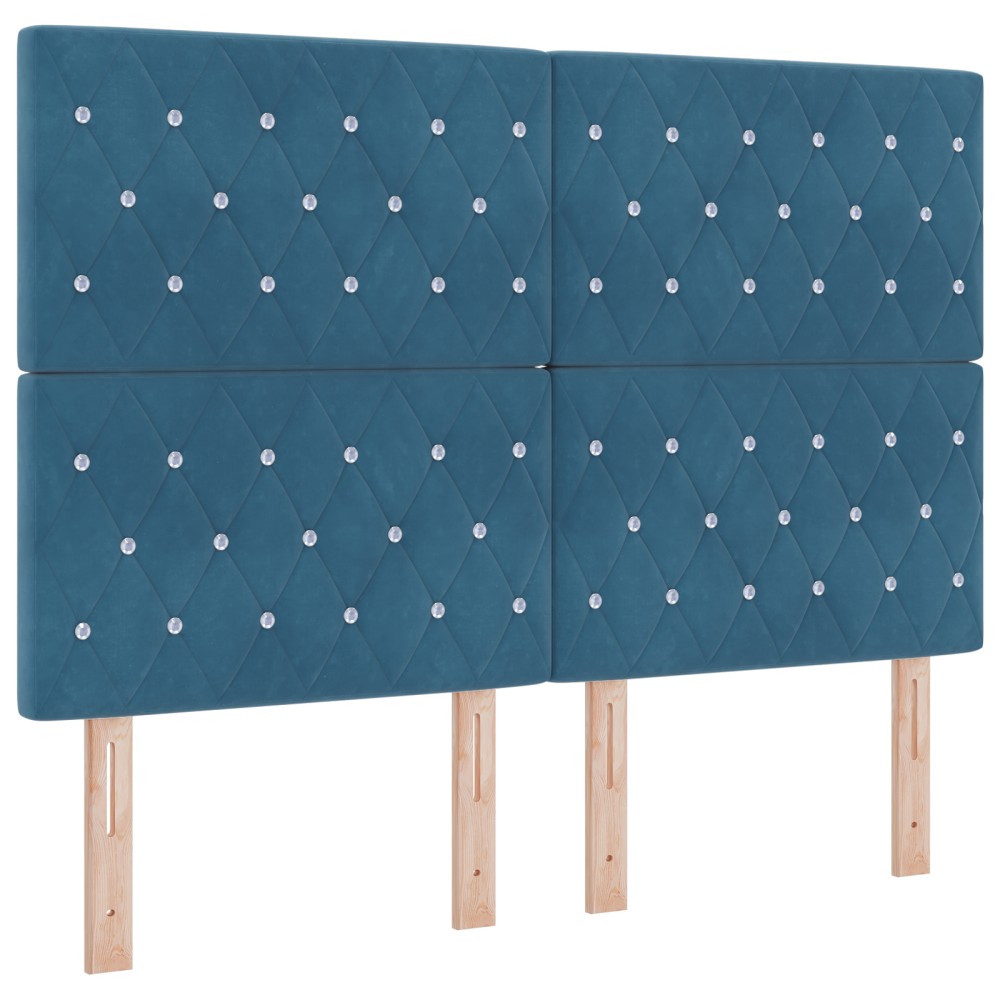 vidaXL Tăblie LED Argyle cu headboard Albastru închis 144 cm Catifea
