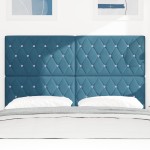 vidaXL Tăblie LED cu lumini cu bandă LED Albastru închis 80 cm Catifea vidaXL Tăblie LED cu lumini cu bandă LED Albastru închis 80 cm Catifea