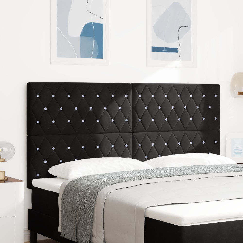 vidaXL Tăblie LED cu lumini cu bandă LED Argyle Negru 90 cm Catifea