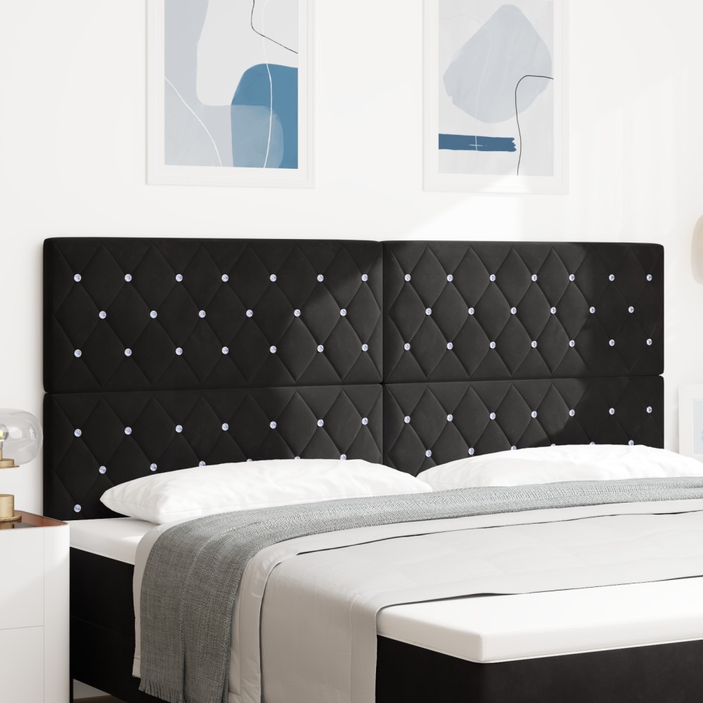 vidaXL Tăblie LED cu lumini cu bandă LED Argyle Negru 100 cm Catifea