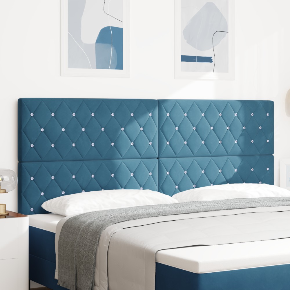 vidaXL Tăblie LED Argyle cu headboard Albastru închis 100 cm Catifea