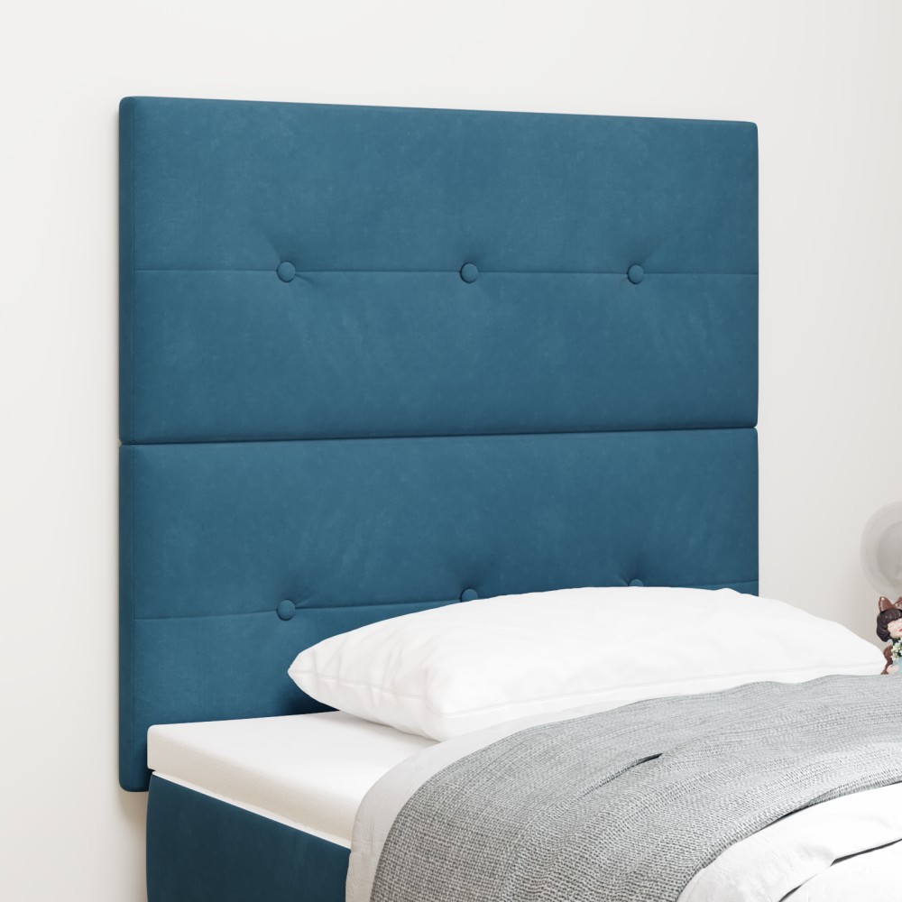vidaXL Tăblie cap cu lumini cu bandă LED albastru 90 cm Catifea
