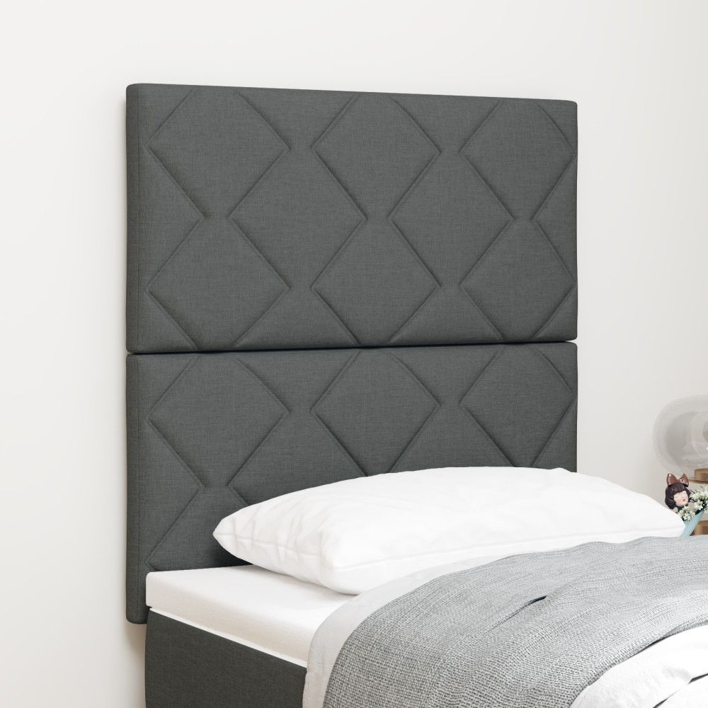 Tablă de Pat LED vidaXL Design Blocuri Diamant Gri Închis 80 cm Țesătură