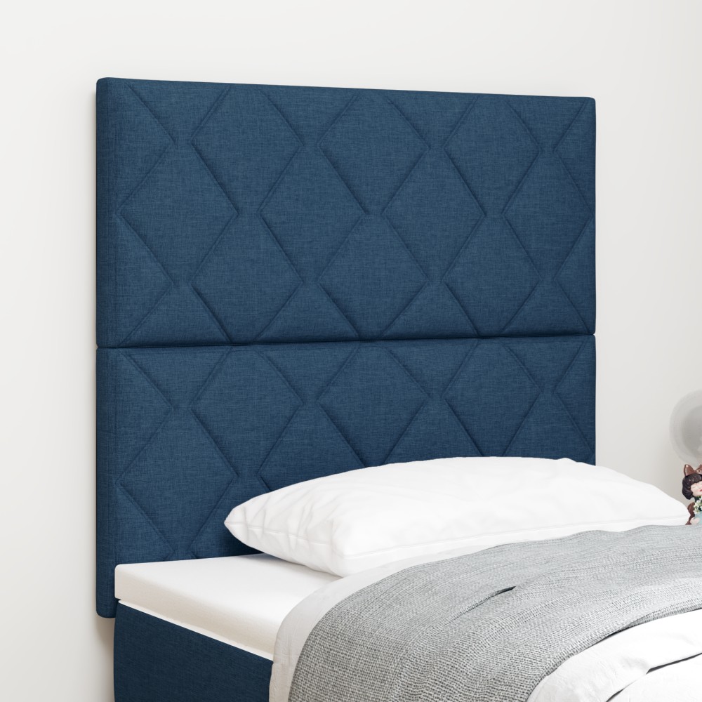 Cadru de Pat LED vidaXL Design Blocuri de Diamant Albastru 90 cm Țesătură