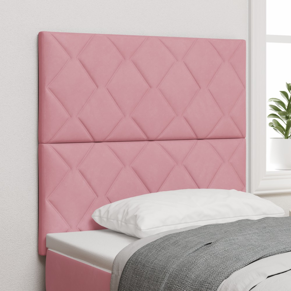 vidaXL Tăblie LED cu lumini cu bandă LED Geometric Roz 90 cm Catifea