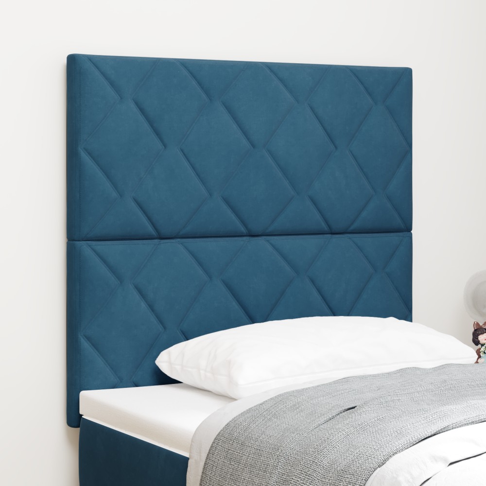 vidaXL Cap de pat LED , design cu blocuri diamond, albastru închis, 100 cm, din catifea
