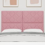 vidaXL Tăblie LED cu lumini cu bandă LED Geometric Roz 144 cm Catifea vidaXL Tăblie LED cu lumini cu bandă LED Geometric Roz 144 cm Catifea