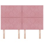 vidaXL Tăblie LED cu lumini cu bandă LED Geometric Roz 144 cm Catifea vidaXL Tăblie LED cu lumini cu bandă LED Geometric Roz 144 cm Catifea