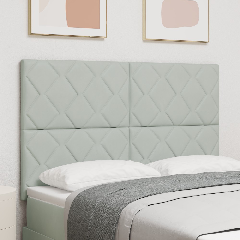 vidaXL Cap de pat LED, design blocuri diamant, gri deschis, 160 cm, din catifea