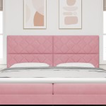 vidaXL Tăblie LED cu lumini cu bandă LED Geometric Roz 200 cm Catifea