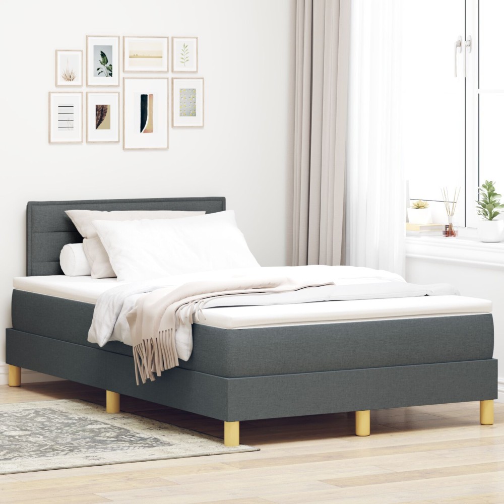 vidaXL Pat cu suport de saltea gri închis 120x190 cm țesătură