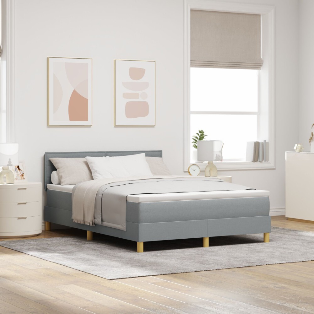 vidaXL Pat cu suport de saltea gri deschis 140x190 cm țesătură