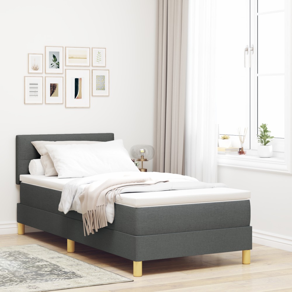 vidaXL Pat cu suport gri închis 90x190 cm țesătură