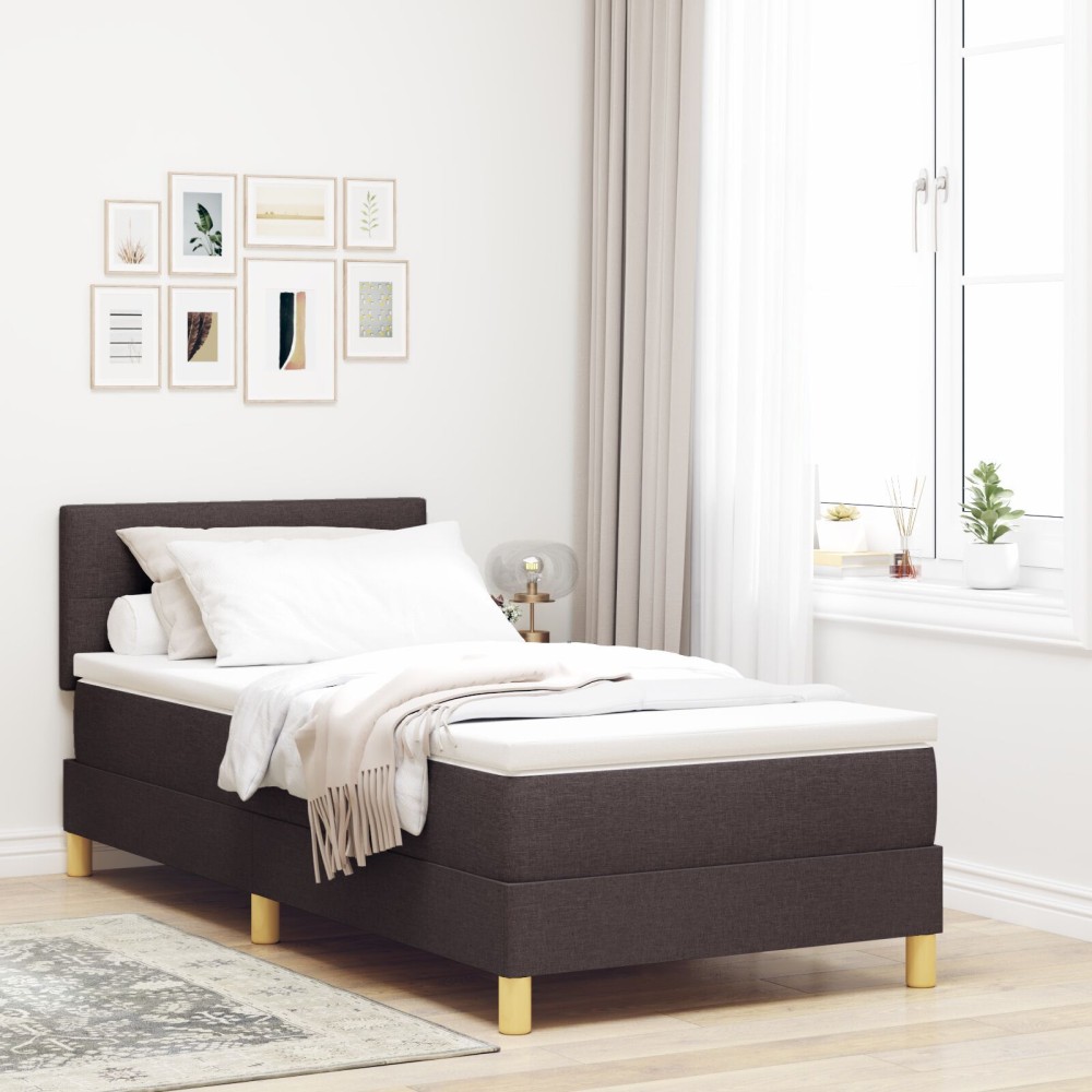 vidaXL Pat cu suport pentru saltea Maro Închis 90x200 cm Țesătură