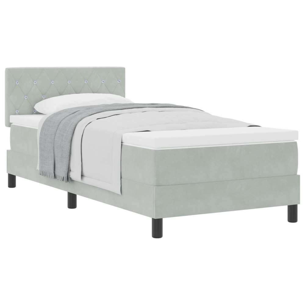 vidaXL Pat cu Arcuri și Saltea Gri deschis 90 x 190 cm țesătură