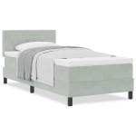 vidaXL Pat cu Arcuri și Saltea Gri deschis 90 x 190 cm țesătură