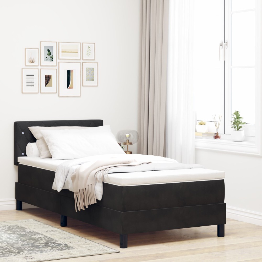 vidaXL Pat cu Arcuri și Saltea cu saltea Negru 90 x 190 cm țesătură