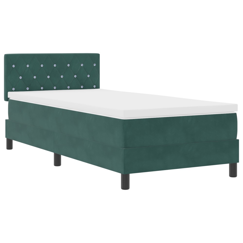vidaXL Pat cu Arcuri și Saltea Verde închis 90 x 190 cm țesătură