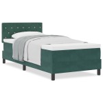 vidaXL Pat cu Arcuri și Saltea Verde închis 90 x 190 cm țesătură vidaXL Pat cu Arcuri și Saltea Verde închis 90 x 190 cm țesătură