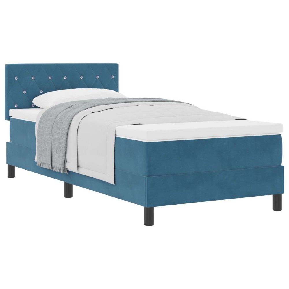 vidaXL Pat cu Arcuri și Saltea Albastru închis 90 x 190 cm țesătură