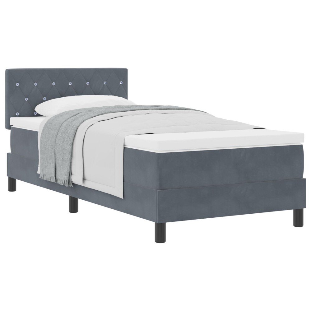 vidaXL Pat cu Arcuri și Saltea Gri închis 90 x 200 cm țesătură