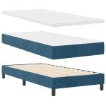 vidaXL Pat cu Arcuri și Saltea Albastru închis 100 x 200 cm țesătură vidaXL Pat cu Arcuri și Saltea Albastru închis 100 x 200 cm țesătură