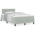 vidaXL Pat cu Arcuri și Saltea Gri deschis 120 x 200 cm țesătură vidaXL Pat cu Arcuri și Saltea Gri deschis 120 x 200 cm țesătură