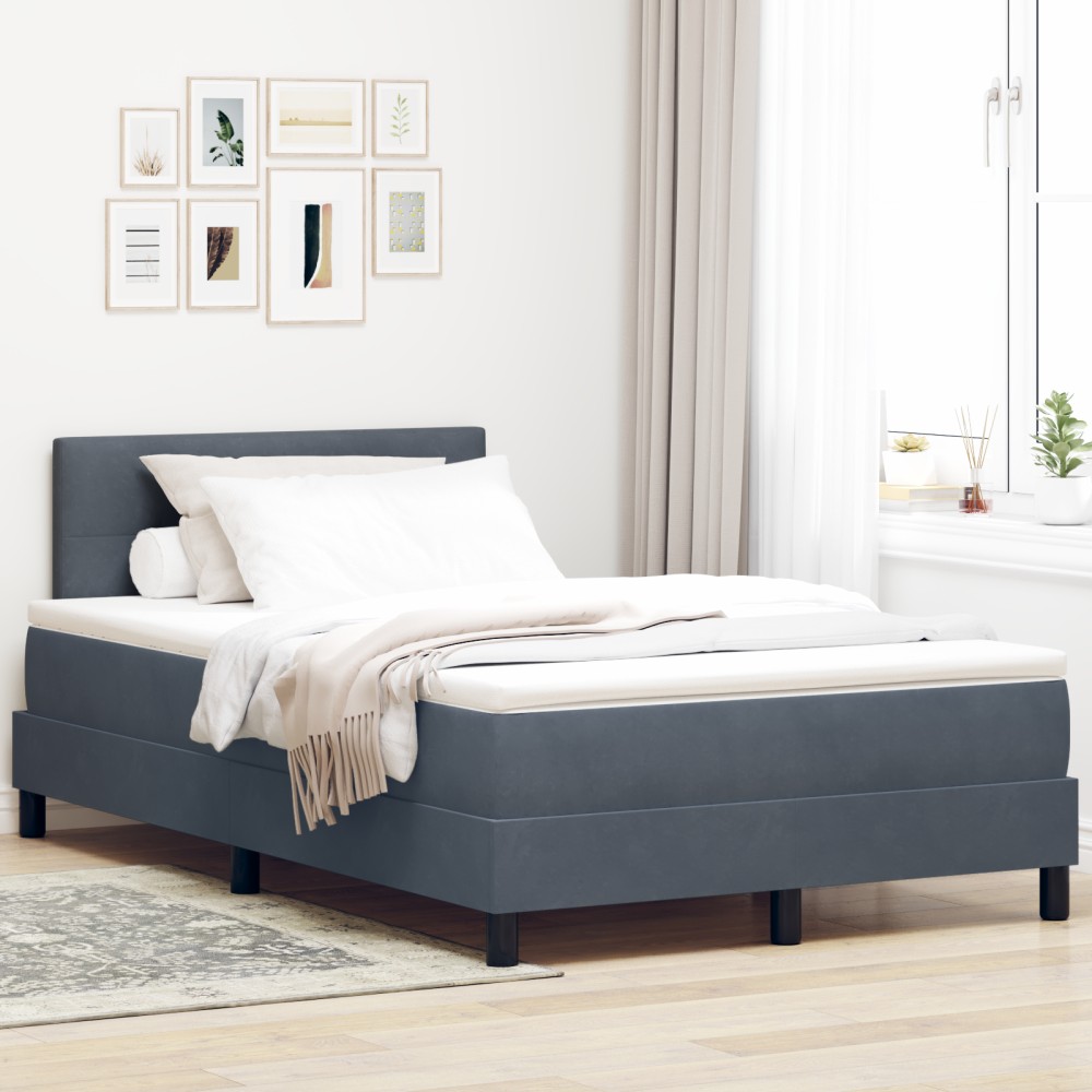 vidaXL Pat cu Arcuri și Saltea Gri închis 120 x 200 cm țesătură