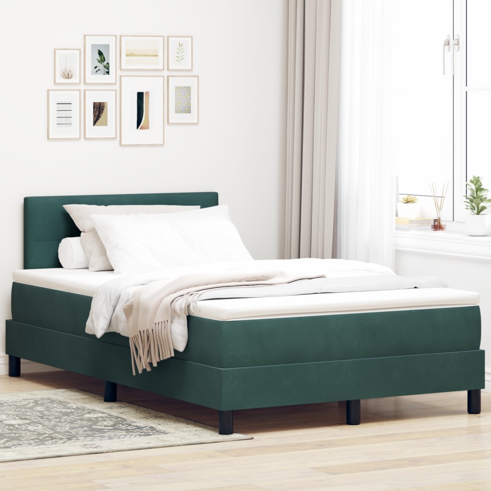 vidaXL Pat cu Arcuri și Saltea Verde închis 120 x 200 cm țesătură