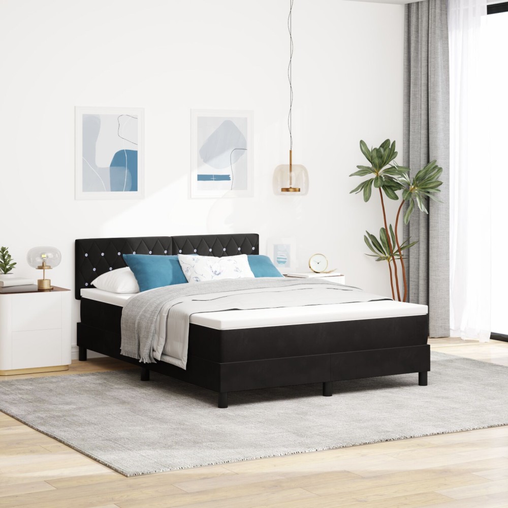 vidaXL Pat cu Arcuri și Saltea cu saltea Negru 140 x 200 cm țesătură