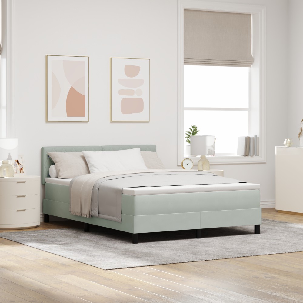 vidaXL Pat cu Arcuri și Saltea Gri deschis 160 x 200 cm țesătură